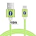 Android charger cable 10 ft, Extra long Nylon usb 2.0 charging cable cord, portable micro usb fast charge cable for samsung galaxy S7/S6/S5 Edge,HTC M8 M9,Nexus and more-Green