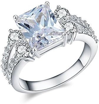DIFINES Redbarry 18k Platinum Plated 3ct Princess Cut CZ Promise Wedding Band Rings, Size 5.5