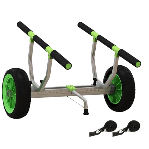 Soozier Heavy Duty Kayak Cart, 220 lbs Capacity Canoe Trolley Cart with Adjustable Width, 10'' Flat-Free Wheels and Tie-Down Straps, for Canoes Paddleboards Boats