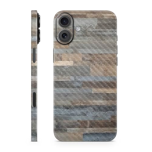 Carbon Fiber Phone Skin Compatible with Apple iPhone 16 Plus - Gray Wood - Prem…