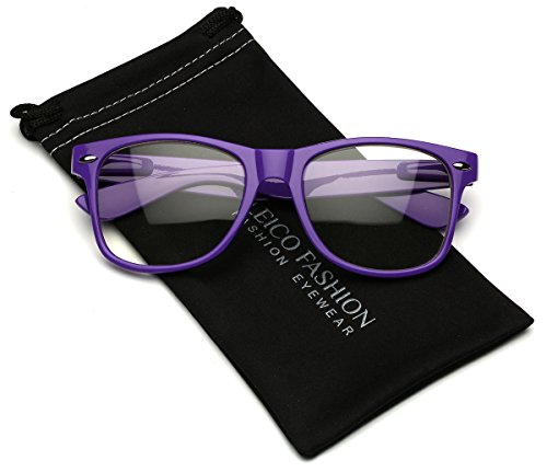 Iconic Square Horn Rimmed Clear Lens Retro Glasses (Purple, 52)