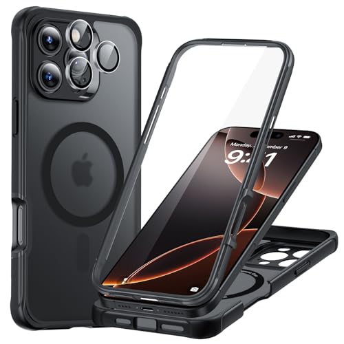 ESR for iPhone 16 Pro Case, Compatible with MagSafe, Full-Body Military-Grade Drop Proof Case with Built-in 9H+ Tempered Glass Screen Protector, Armor Series, Frosted Black
