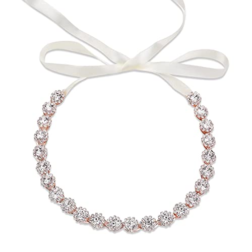 Flower Girl Headpiece，Rose Gold Wedding Headband for Flower Girl Bridal