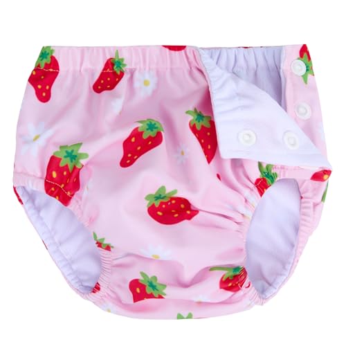 Baby Newborn Reusable Swim Diapers Washable Toddler Unisex Swim Diaper Infant Swimming Diapers (Pink Strawberry, 0-3 M)