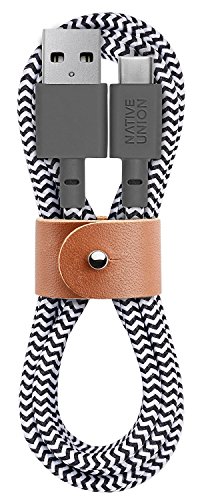 Native Union BELT Cable USB-A to USB-C - 4ft Ultra-Strong Reinforced Certified Charging/Sync Cable with Leather Strap - Compatible with All USB-C Devices (Zebra)