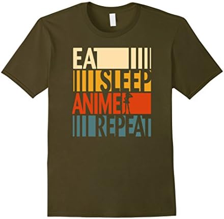 Mens Vintage Style Eat Sleep Anime Repeat T-Shirt - Clean 3XL Olive