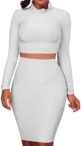 Belimely Women's Silver Shimmer Two Piece Dress Sexy Dress Fashion Skirts 63032-Be-dreess-White-S
