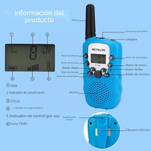 Retevis RT388 Kids Walkie Talkie PMR446 8 Channels Flashlight VOX Walkie Talkie Kids Boys Girls Childrens Walkie Talkie for Garden Toys Hiking Camping and Other Outdoor Activities(Sky Blue,1 Pair)