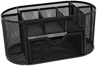 Mesh Desk Organizer Set - OREILI Office Tidy Organizer Desk Caddy Drawer Multi - functional with Pen Holder Collection (Black)