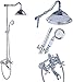 Rozin Porcelain Deco Bathroom 2 Knobs Tub Shower Faucet Combo 8-inch Top Rain Showerhead + Hand Spray Chrome