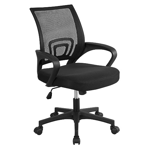 Yaheetech Sedia da Ufficio Scrivania Ergonomica a Rotelle Girevole Reclinabile Imbottita in Rete Traspirante con Braccioli Altezza Regolabile Nera