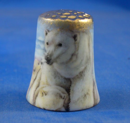 Porcelain China Collectable Thimble - Polar Bear Gold Top with Free Gift Box