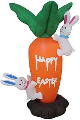 4 Foot Tall Easter Inflatable Party Carrot With Cute Bunnies Bunny