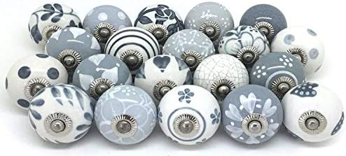 handicraft india 20 Pieces Ceramic Cabinet Drawer Pull, Cabinet Door Knobs (Grey & White) (purchase 2 QTY for fast delivery)