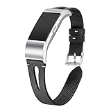 bayite Leather Bands Compatible Fitbit Charge 2, Replacement Genuine Wristband Straps Women Men, Black Large