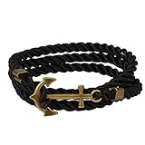 RIVERTREE Vintage Nautical Anchor Charm Multiplayer Rope Twining Weave Nylon Rope Bracelet -Black