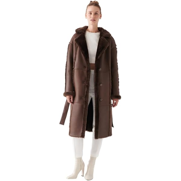 DIESELdenim Mods Coat GrungeJacket けんさん様 Denny&Dora Women's Brown Shearling Trench Coat Long Style Winter