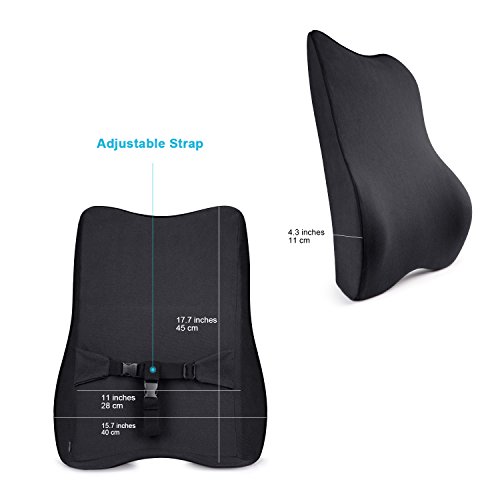 Dreamer Car Full Back Cushion Lumbar Support Pillow with Adjustable Strap for Office Chair/Computer-Ergonomic Comfortable Memory Foam Cushion Supports Body Curve and Relieves Sciatica Pain,Black - Thumbnail 6