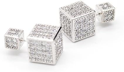 Silverstro Jewelry Handmade Crystal Magic Cube Earrings / Monaco Style Stud Ear Drops with Filigree Dazzle Platinum Plated Silver for Ball / Valentines-day / Anniversary Parties