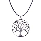 JQUEEN New Tree of Life Charm Tibetan Silver Pendant Choker Long Chain Mens Necklace with Black Cord