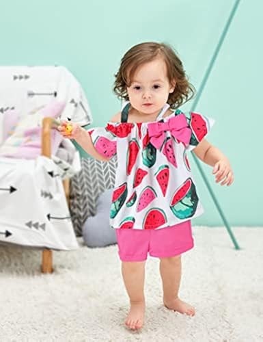 Hipea Toddler Baby Girls Clothes Watermelon Off Shoulder Sling Tops +Solid  ShortsBaby Girls Cute Summer Outfit
