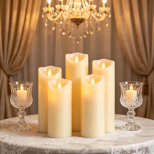 Da by - LED Candles, Set of 5 Decorative Candles (14cm, 15cm, 16cm, 18cm, 20cm), 10 Touch Flameless Candle, Flashing LED Flame, Made of Real Wax