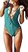 Women Monikini Swimsuit One Piece Sexy Cute Bathing Suits Lace-up U Back (M, Dark Green)