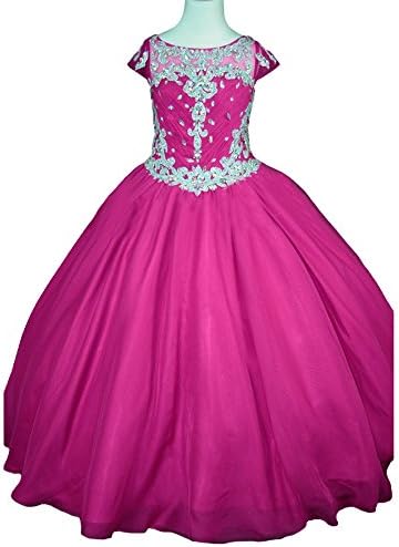 GreenBloom Short Sleeves Chiffon Pageant Dreses Ruched Beding Girls'Party Dresses US 12 Fuchsia