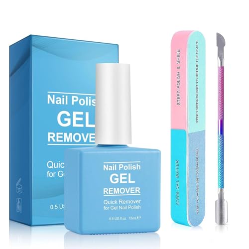 Removedor Quita Esmalte Semipermanente para Uñas, Quita Fácil y Rápida de Uñas de Gel, Acrílicas y UV, No Daña las Uñas, Quitaesmalte con Lima de Uñas y Empuja Cutículas y Rascador de Esmalte