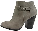 Soda Women's House Buckle Accent Stacked Chunky Heel Ankle Bootie