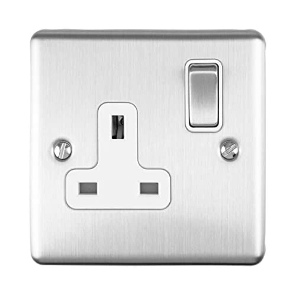 Enhance Decorative 1 Gang Socket Satin Stainless Finish with White Trim