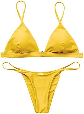 Macvise Women's 2 Pcs Bikini Triangle Top Brazilian Bottom Swimwear Bikini Set (Small(US 0-2), Z-Yellow)