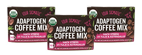 Four Sigmatic USDA Organic Whole30 Vegan Adaptogen Coffee Mix - Hack Stress wtih Tulsi & Astragalus - Pack of 3 (10 Instant Coffee Packets Each)