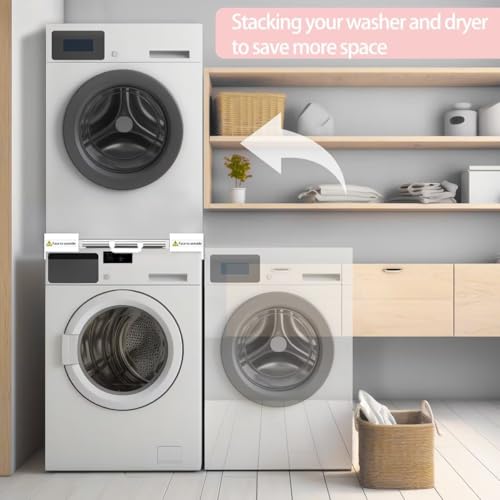NIUXX Universal Stacking Kit for Washer and Dryer - Adjustable Stacker Frame for 53-68 cm Tumble Washing Machine - Stackable Sliding Shelf with Ratchet Ropes & Anti Vibration Feet