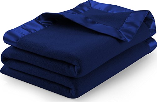 Sateen Polar Fleece Blanket (Queen, Navy) - Extra Soft Brush Fabric, Super Warm Bed Blanket, Lightweight Couch Blanket, Sateen Ribbon Edges, Easy Care - by Utopia Bedding