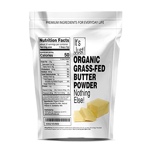 It's Just - Organic Butter Powder, Real Butter, Grass-Fed, Non-GMO, Made In USA, Keto Friendly, Energy Boost, Coffee, 8oz