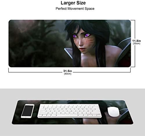 Yuximspd Ahri-A New Dawn Extended Gaming Mouse Pad 31.5x11.8x0.12Inch with Stitched Edges,Premium-Textured Cloth with Non-Slip Rubber Base