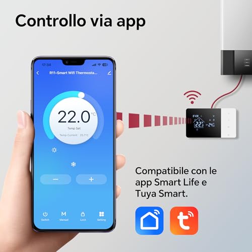 2 Wire Battery Operated Wi-Fi Thermostat Check for Gas Boiler Tuya Daily Programmable Thermostat Compatible with Google Alexa Voice Control W506 3A