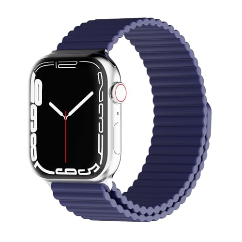 HeiKe Magnetic Silicone Band Compatible with Apple Watch Band 49mm 46mm 45mm 44mm 42mm Men Women,Sport Loop Wristband Replacement Strap for iWatch Ultra 2 SE Series 10 9 8 7 6 5 4 3 2 1,Dark Blue