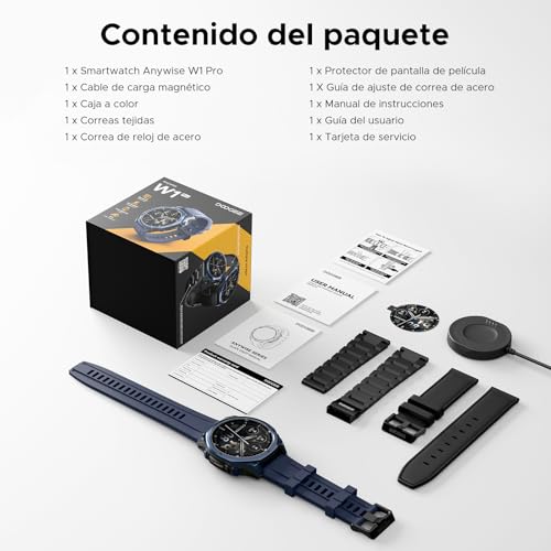 Luzglo Anywise W1 Pro Men's Smartwatch, Dual-Band GPS & Offline Maps, 5 ATM, 12 Days Autonomy, 1.43 Inch AMOLED HD, 170+ Sports Modes, Bluetooth Calling, Compatible with Android/iOS, 3 Wristbands