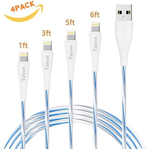 Taiyun Charger Cable, 4Pack (1FT 3FT 5FT 6FT) Lightning Cable Cords Charger 8 Pin USB Sync &amp; Charging Cords Compatible with for iPhone 7/7 Plus/6s/6s Plus/6/6 Plus/5s/5c/5/SE, iPad/iPod (White)