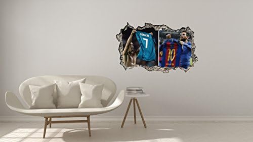 Cristiano Ronaldo Leo Messi 3D Effect - Brake Wall Effect 3D - Wall Decal For Room Boys Girls Unisex ((Wide 40’’x25’' Heigh))