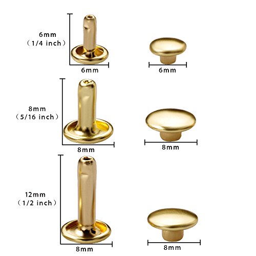 Lynda Leather Rivets 240 pcs Double Cap Rivet Fasteners- 3 Sizes/4 Colors Rivet Snap Buttons for DIY and Leather Crafts/Repairs/Decorations