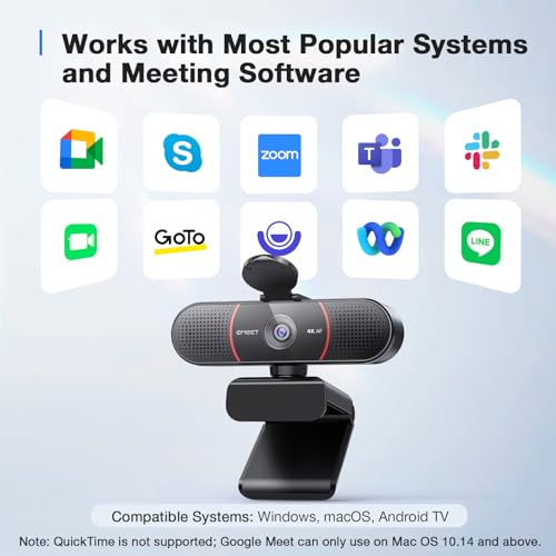 EMEET C960 4K Webcam for PC, 4K UHD CMOS Sensor, PDAF Auto Focus, Dual Omnidirectional Mics, Auto Light Correction, 73° FOV, Plug&Play Webcam w/Privacy Cover, Works w/Zoom/Teams/Skype/Google Meet