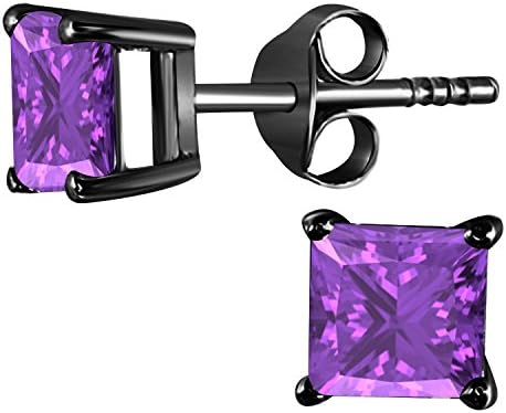 Womens Fashion Jewelry14K Gold Rhodium Plated Alloy White/Yellow/Rose/Black Alloy 1.00CW Highest Quality Princess Cut Created Amethyst Stud Earrings