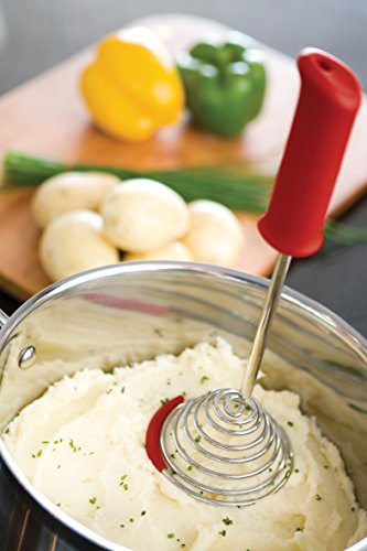 Dreamfarm Smood - One-Press Spring Coil Potato Masher with Silicone Pot Scraper (Red)