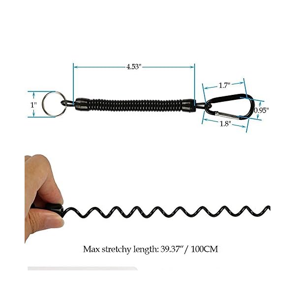 Shelure-Black-Fishing-Lanyard-Accessories-Plastic-Retractable-Coiled-Tether-with-Carabiner-for-Pliers-Lip-Grips-Tackle-Fish-Tools-Pack-of-8