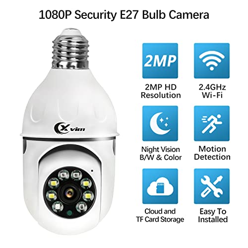 Xvim Light Bulb Security Camera, 1080P Wireless 360 Degree Pan/Tilt