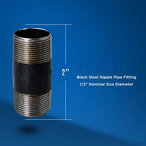 Everflow Supplies NPBL1220-4, Steel Nipple Pipe, Build Vintage DIY Furniture With Pre Cut Industrial Iron Pipe, Threaded Malleable Pipe 1/2" x 2" Black ( Pack Of 4)