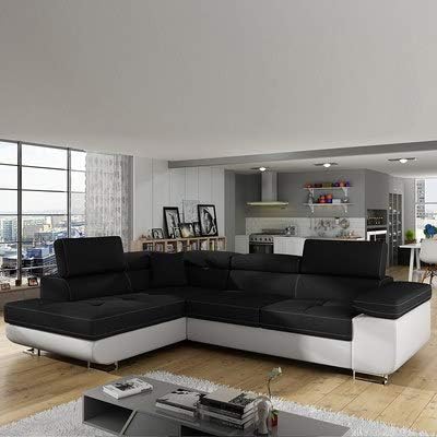 M 071 Canape D Angle Convertible Noir Et Blanc Willis 4 Amazon Fr